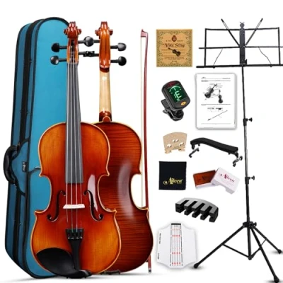 Afbeelding van Aileen viool 4/4 full size voor studenten en volwassenen, massief Europees sparrenviool met bladmuziekstandaard