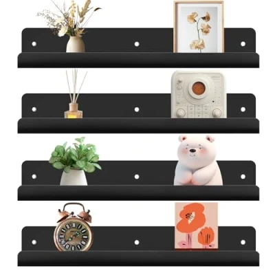 Afbeelding van Gucass 4 stuks wandplanken, zwart, zwevend rek, 30 cm, acryl wandrek, drijvende planken, kleefrek, wandplank voor keuken, badkamer, kantoor, werkkamer, woonkamerdecoratie