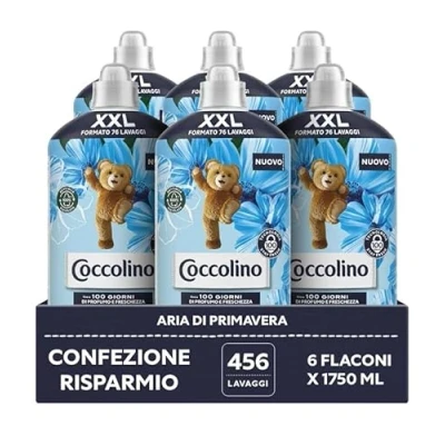 Afbeelding van Coccolino wasverzachter concentraat lentelucht, met Stay Fresh technologie, fruitige noten, roze en sandelhout, XXL formaat tot 456 wasbeurten, 6 stuks à 1750 ml