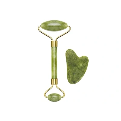 Afbeelding van BEPER C301ABE101 rol en steen Gua Sha in jade, jade roller &amp; massage tool, gezicht lichaamsmassage, ontspannend, vormend anti aging, groen