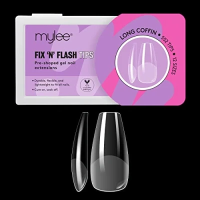 Afbeelding van Mylee Fix &amp; Flash Soft Gel Tips [Lang Ballerina] Full Cover Nagel Tips, Gelnagel Extensions, Flexibel Resistent, 12 Verschillende Maten, 552 Stuks, Passen Op Alle Nagels