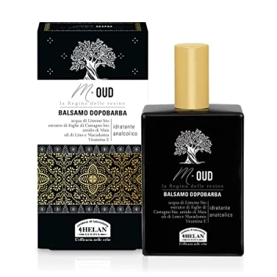 Afbeelding van Helan, M Oud, aftershave voor heren, vochtinbrengend, alcoholvrij, kalmerend tegen irritatie, met linnen olie, macadamia en vitamine E, cadeau idee 75 ml, Made in Italy