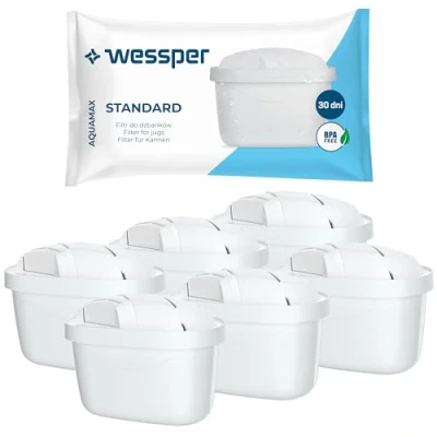 Afbeelding van Wessper Waterfilterpatronen voor kan, vervanging Brita Maxtra + filterpatronen, actieve koolfilter, compatibel waterfilter Dafi en Aquaphor 6 stuks