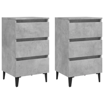 Afbeelding van Nachtkastjes 2 st met metalen poten 40x35x69 cm betongrijs