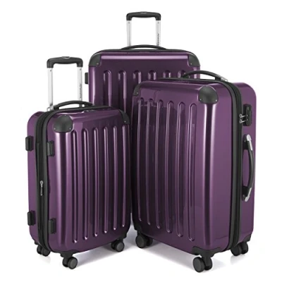 Afbeelding van HAUPTSTADTKOFFER ALEX koffer met harde schaal, trolley, rolkoffer, reiskoffer, 4 dubbele wielen, uitbreiding, aubergine, Set, kofferset