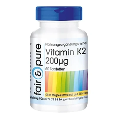 Afbeelding van Fair &amp; Pure® vitamine K2 tabletten 200mcg natuurlijke menaquinone MK 7 vegan 60 hoge dosering