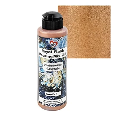 Afbeelding van Ideen mit Herz Royal Flash Pouring Mix 2 in 1, gieten medium &amp; metallic acrylverf met glittereffect, 180 ml, geen verder mengen vloeistof, of siliconenolie nodig (koper)
