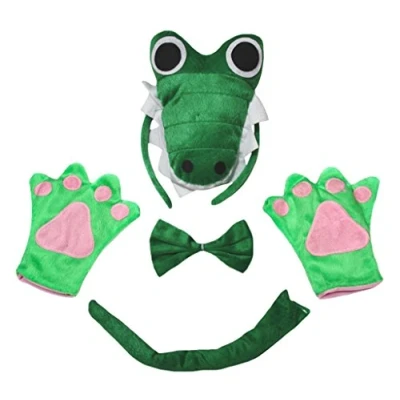 Afbeelding van Petitebelle 3D Crocodile hoofdband bowtie staart handschoenen kinderen 4 stuks kostuum Eén maat groen