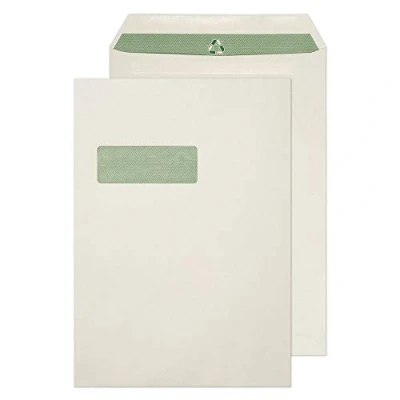 Afbeelding van Blake Puur Milieu C4 324 x 229 mm 90 gsm Flora Gerecycleerde Pocket Self Seal Vensterenveloppen (RE3759) Natuurlijk Wit Pack van 250