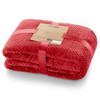 Afbeelding van DecoKing Henry knuffeldeken van 150 x 200 cm, rood, deken, microvezel, woondeken, sprei, fleece, zacht, behaaglijk, Scandinavische stijl