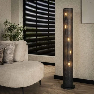 Afbeelding van Hoyz Collection Vloerlamp 5L Koker Mesh Artic Zwart