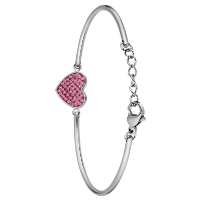 Afbeelding van Lucardi Dames Stalen Armband hart met kristal roze Staal Zilverkleurig 20 cm