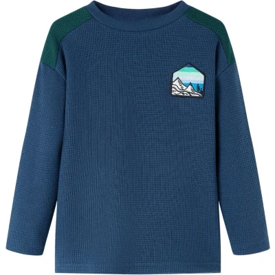 Afbeelding van Kindertrui gewafeld met print 104 marineblauw