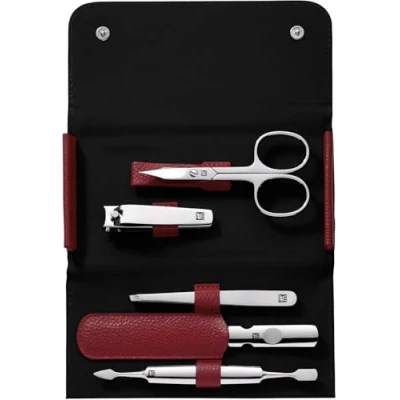 Afbeelding van ZWILLING Klassiek Inox Manicure 5 Delige Set met Nette Lederen Zaak en Fluwelen Interieur, Rood
