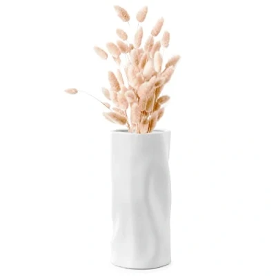 Afbeelding van Navaris decoratieve vaas van keramiek 25 cm hoog Modern design in cilindervorm Bloemenvaas wit