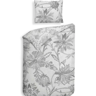 Afbeelding van Heckettlane Dekbedovertrek Neva Dekbed met instopstrook Grijs 100% Katoen Satijn Bloemen 140x220 + 1 sloop 60/70 cm