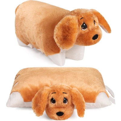 Afbeelding van BRUBAKER Knuffelkussen Hond 2 in 1 Pluche Knuffel en 40 x 30 cm Opvouwbaar Kinderkussen met Klittenbandsluiting Kussen Knuffeldier Bruin