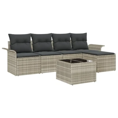 Afbeelding van vidaXL 6 delige tuinset met kussens in grijs poly rattan