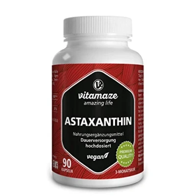 Afbeelding van Astaxanthine Capsules hoge Dosis &amp; veganistisch, 4 mg natuurlijk Astaxanthin Poeder van de Blodeide Algae, 90 voor 3 Maanden, Voedingssupplement zonder Additieven, Made in Germany