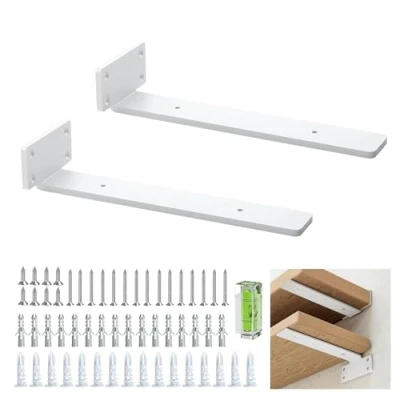 Afbeelding van Batonca Plankhouders, 2 stuks, 10 inch, wit, zware belasting, plankhoek, draagkracht 130 kg, wandhoek, haken, wandmontage, rek en stanghouders met schroeven voor wandmontage