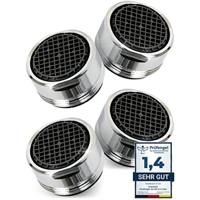 Afbeelding van 4 stuks zeer waterbesparende perlator M24 wateropbrengst 5l/min hightech anti kalk kraanbeluchter met bol filter van verchroomd messing kraanzeefje voor kranen