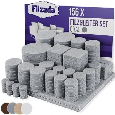 Afbeelding van Filzada® Viltglijders, zelfklevend, set van 156 stuks (vierkant en rond), grijs, professionele meubelglijders, vilt, met ideale kleefkracht