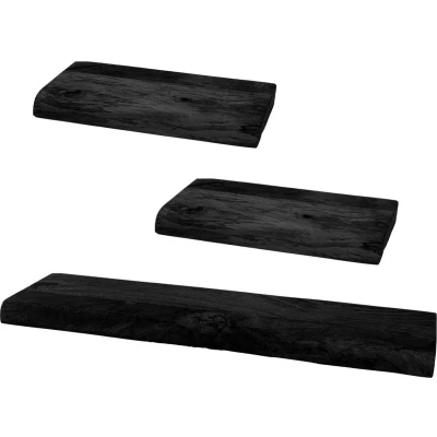 Afbeelding van Wandplank Pure Zwart Mangohout Set van 3 Klein