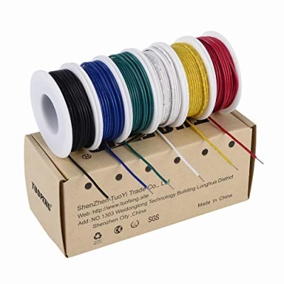 Afbeelding van TUOFENG 22 awg massieve draad draadset 6 verschillende gekleurde 9 meter spoelen, gauge jumperdraad aansluitkabelset