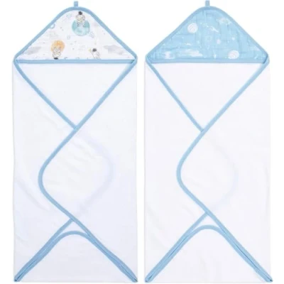 Afbeelding van aden + anais essentials 100% katoenen handdoek met capuchon voor jongens en meisjes, zachte babybadhanddoek, handdoekomslag kinderen, peuters baby&#039;s, beste idee, 2 stuks, ruimteverkenners 76 x
