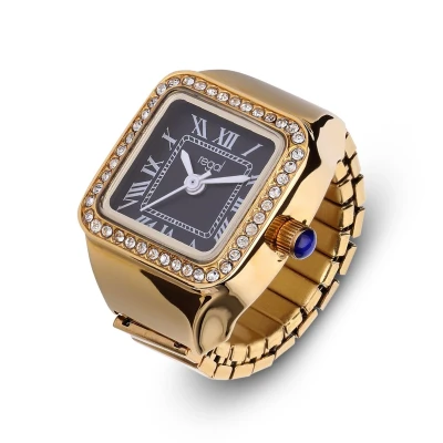 Afbeelding van Lucardi Dames Regal ring Horloge goud met zwart en zirkonia Alloy Goudkleurig 21 mm