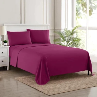 Afbeelding van Sweet Home Collection Luxe Beddengoed Set met Flat, Hoeslaken, 2 Kussenslopen, Microvezel, Berry, Twin