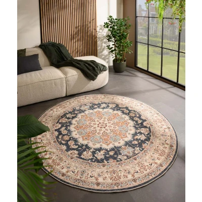 Afbeelding van Rond Vintage Buitenkleed Valenca Nova Goud/blauw 115 Cm