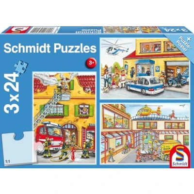 Afbeelding van Schmidt 3 in 1 Puzzel Brandweer En Politie Junior Karton