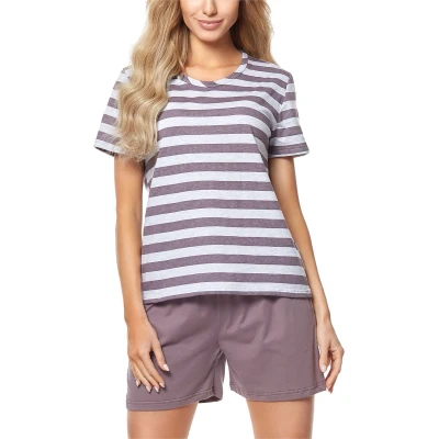 Afbeelding van Merry Style MS MS10 216 PJ Dames Pyjama ronde hals korte mouwen broek zonder zakken Katoen Amarant/Grijs XXL