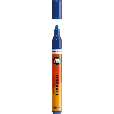 Afbeelding van Molotow ONE4ALL 4mm Acryl Marker Blauw Geschikt voor vele oppervlaktes zoals canvas, hout, steen, keramiek, plastic, glas, papier, leer...