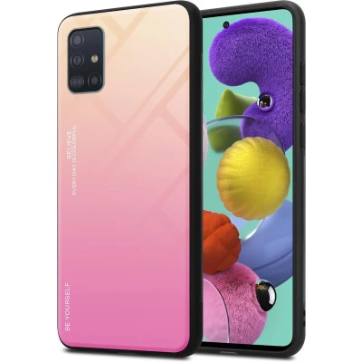 Afbeelding van Cadorabo Hoesje geschikt voor Samsung Galaxy A51 4G / M40s in GEEL ROZE Tweekleurige beschermhoes van TPU silicone Case Cover en achterzijde gehard glas
