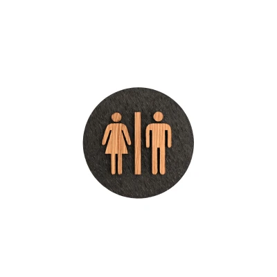 Afbeelding van Houten Pictogram Deurbordje / Toiletbordje Infobord 9cm Zelfklevend type Zwart Eiken (Man&amp;Vrouw)