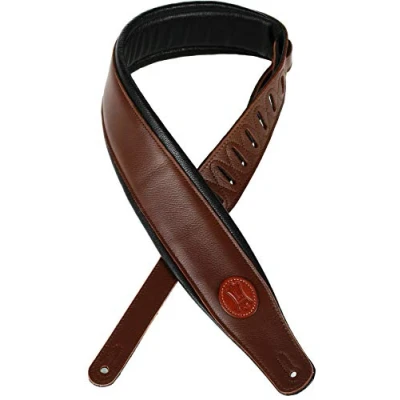 Afbeelding van Levys Leathers MSS2 BRN gevoerd lederen gitaarband, bruin