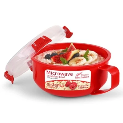 Afbeelding van Sistema Microwave Ontbijtkom Magnetron bakje Met deksel stoomklep Rood 850ml