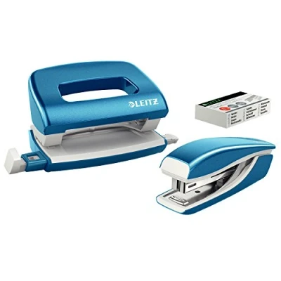Afbeelding van Leitz WOW Metalen Mini Nietmachine En Perforator Set Inclusief Nietjes Blauw Metallic Ideaal Voor Thuiskantoor/Thuiswerkplek