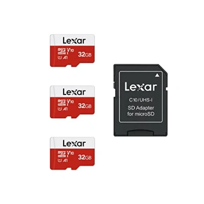Afbeelding van Lexar Micro SD kaart 32GB 3 pack, geheugenkaart met adapter, tot 100 MB/s leessnelheid, UHS I, U1, A1, V10, C10, microSDHC