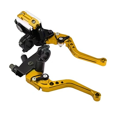 Afbeelding van Keenso motorfiets rem en koppelingshendel, 1 paar 7/8 inch stuur koppelingshendel hoofd cilinder compensatievat hendel (goud) Remmen/remtrommels toebehoren