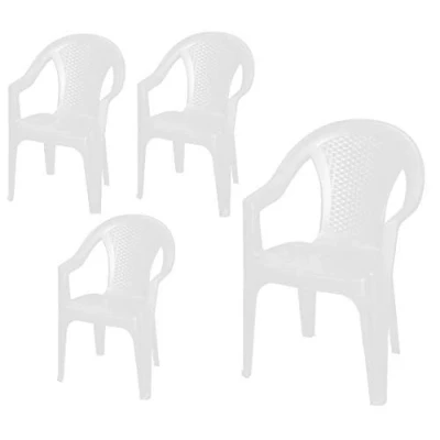 Afbeelding van Spetebo Stapelbare tuinstoel in wit monoblok rotan look van kunststof Stapelstoel stoel (4 stuks wit)