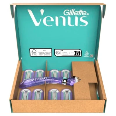 Afbeelding van Gillette Venus Deluxe Smooth Swirl scheerapparaat voor dames, 9 messen, 5 robuuste glad leer