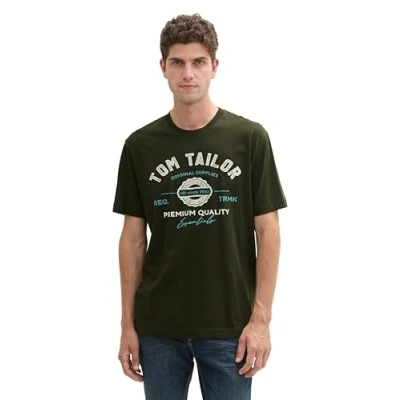 Afbeelding van TOM Tailor MIT LOGO Tshirt print, Heren, Maat: Medium, Dark rosin green