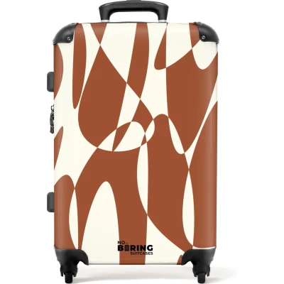 Afbeelding van NoBoringSuitcases.com® Koffer groot Rolkoffer lichtgewicht Bruin met witte abstracte vormen Reiskoffer 4 wielen Grote trolley XL 20 kg bagage