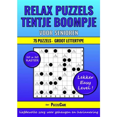 Afbeelding van Relax Puzzelboek: Tentje Boompje voor Senioren 10x10 Raster 75 Puzzels Groot Lettertype Lekker Easy Level!: Eenvoudige Breintraining, Inclusief Uitleg Speciaal Ouderen