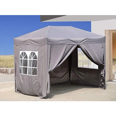 Afbeelding van QUICK STAR Pop up paviljoen 2 x 3 m smoky grijs met 4 Easy klittenband zijwanden ritssluitingen.