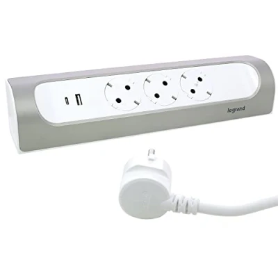 Afbeelding van Legrand 90 monteerbare contactdoos 3x2p a usb c 1m snoer alu 694502