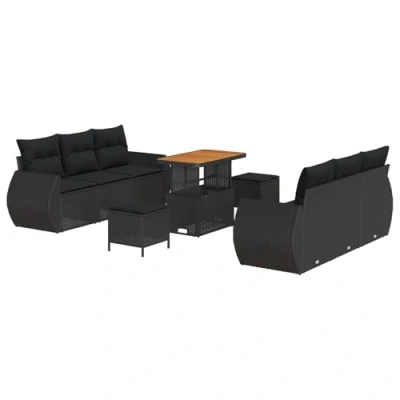 Afbeelding van vidaXL 9 delige Tuin Sofaset met Kussens Zwart Poly Rattan Acacia